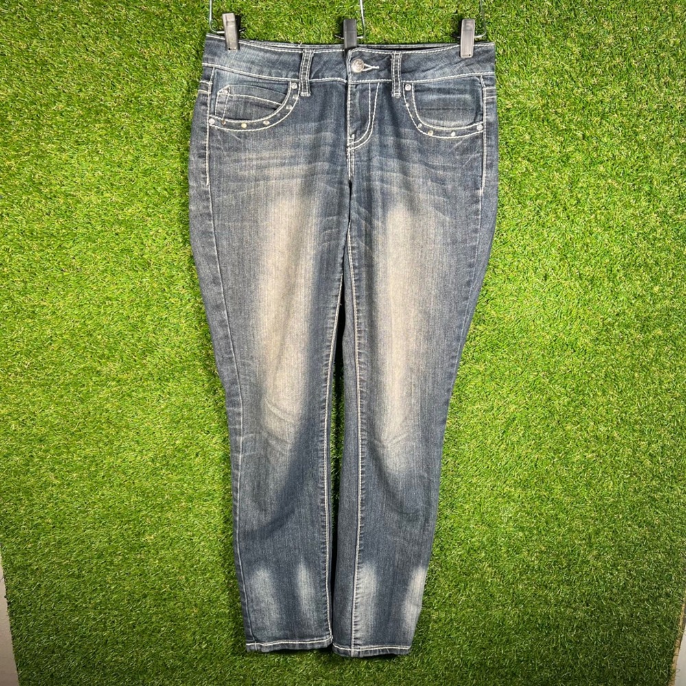 Earl Jean Blue Womens Size 7 Embellished Skinny Jeans Medium Wash‎ Stretch